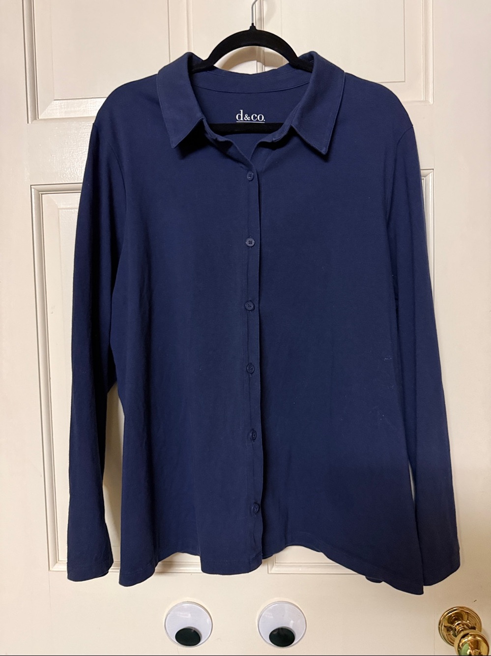 D & co essentials Perfect Jersey navy blue button-front long-sleeve A469767 NWOT